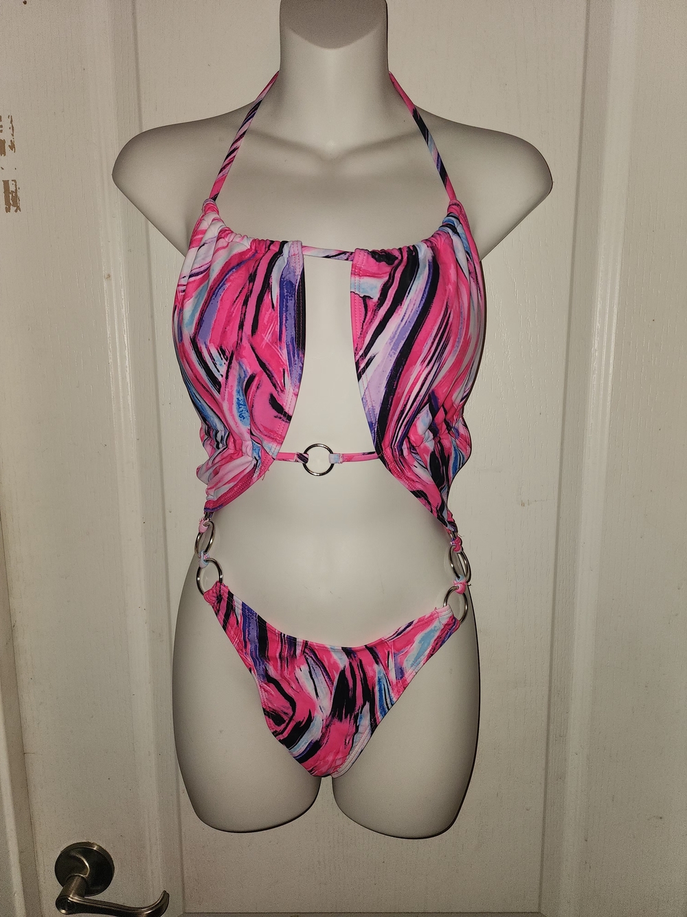 Pink Swirl Cutout Halter Monokini